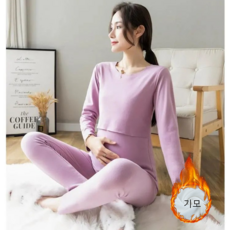가을 겨울 임산부 내복 상하의 세트 따뜻한 내의 세트 간편 수유 내복 이중 레이어 편안한 착용감 YLP