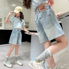 女童牛仔短褲 韓版夏季鬆緊腰休閒褲 中大童百搭舒適短褲