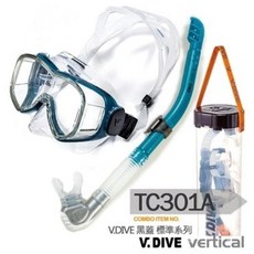 游龍潛水 V.DIVE TC301 專業潛水面鏡呼吸管套裝組合 (送收納提桶), TC301A 銀藍