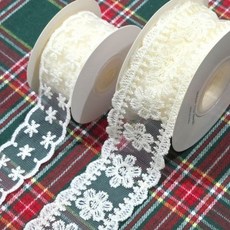 플라워 레이스 장식끈 롤타입 초커 머리끈 스카프 타이 DIY 공예 선물포장, 1개, SN.레이스끈 데이지