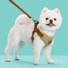 하루핏HARUFIT 강아지 원터치 하네스+리드줄 세트 베이지, 1개