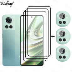 OnePlus 10R 용 풀 커버 강화 유리 보호기 카메라 렌즈 필름 6.7 인치, 01 For OnePlus 10R, 03 3 Glass and 3 Lens