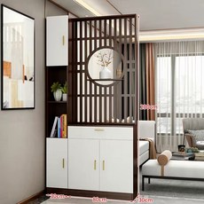 新中式 屏風隔斷 客廳 玄關櫃 鞋櫃一體 入戶門儲物櫃, 高200*110cm拼色款上下平板門