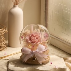 浪漫永生花球 玻璃罩裝飾 暖光燈 居家擺設 永生花禮, 粉色