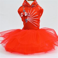 【格森】新款狗狗唐裝旗袍裙 寵物泰迪比熊博美新年喜慶衣服, 紅傘紗裙,XL, 1個