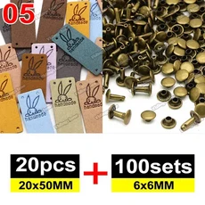 20pcs 믹스 가죽 레이블 100 세트 6x6MM 금속 스파이크 수제 의류에 대 한 양각 태그 DIY 모자 바느질 액세, 11 05