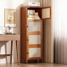 SeekFun 다층 수납장 다용도 튼튼한 정리대 거실장 진열장 도어형 책창 거실 서재, 4단, 우드