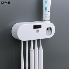 DFMEI 智能紫外線牙刷架帶懶人擠牙膏器壁掛吸壁式套裝消毒器, 如圖, 北歐白
