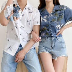 신혼여행커플룩 야자수 요트 디자인 커플 셔츠 신혼여행룩 시밀러룩