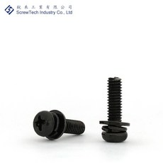 【銳禾】工廠直營 M4x14 組合螺絲 (盤頭套華司) 鍍黑鋅 十字槽 特殊螺絲, 1個