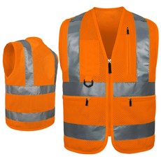 고급 망사 안전 조끼 NV193A 주황색 현장 작업복