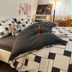 체커보드 이불커버세트 빈티지컬러 침구커버, 그레이 화이트 스페이스