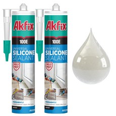 Akfix 100E RTV 실리콘 코르크 클리어 2x10.1 floz. - 주방 및 욕실 샤워기 화장실 싱크대 창문 문용 100% 실란트 방수 변색 없음 2팩, 2 Pack, Clear
