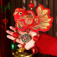新年掛飾 春節佈置掛件 錦鯉魚福袋造型, 鈴鐺款-錦鯉魚（37*18cm)