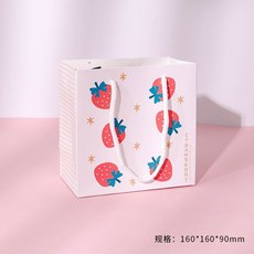 딸기 종이 가방 스트로베리 쇼핑백 10개세트 베이커리 빵포장 선물백 종이백 답례품, 화이트 소형