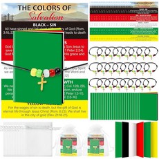 K1tpde 24팩 단어 없는 구원의 계획서 손목 밴드 팔찌 선물 기도 포켓 카드 포함 5가지 색상 예수 소책자 성경 구원 카드 부활절 십대 여성 기독교 도구 250750