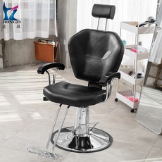 宏孜 美髮椅 可升降放倒 理髮店美容修眉椅, 黑色,84*61*107cm