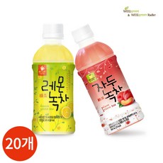 웰그린 레몬녹차 자두녹차 반반세트PET, 340ml, 20개