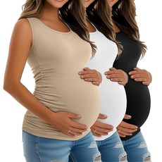 [ 1205367 ] 리이퍼 3팩 여성용 임산부 탱크탑 민소매 면 셔츠 골지 니트 사이드 주름 장식 기본 엄마 의류 블랙 화이트 카키 XL