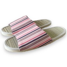 i Slippers 小清新 真草蓆室內拖鞋-新條紋-粉, 台灣製造, 聚酯纖維, 乙烯, 清新條紋 粉, M(26cm), 1雙