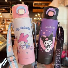 庫洛米保溫杯兒童水杯女孩幼兒園上學專用吸管杯子小學生水壺防摔, 1個, 正版三麗鷗316美樂蒂480ml,杯子/316不銹鋼/斜挎背帶