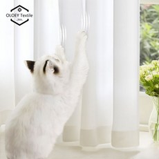 거실 발코니용 고양이 방지 얇은 커튼 보일 라이트 필터 개인 정보 보호 걸림 강화 명주 그물 드레이프 모던한 디자인, W400cmxH250cm 1PC, Rod pocket, 하얀색