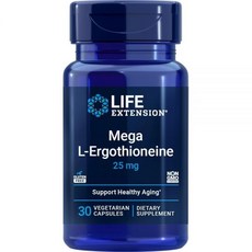 Life Extension Mega L-에르고티오네인 건강한 노화 아미노산 항산화제 강력한 25mg 용량 글루텐 프리 GMO 채식주의자 30캡슐, Life ExtensiON 온 Mega L-에르고티오네, 1개
