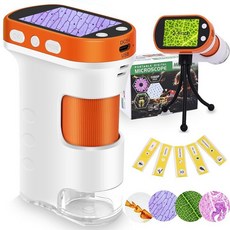 아동용 현미경 100X-1000X 배율 디지털 현미경 - 6.4cm(2.4인치) LCD 스크린 사진 및 비디오 녹화 기능. 학생 실내 및 실외 탐험에 적합, 주황색