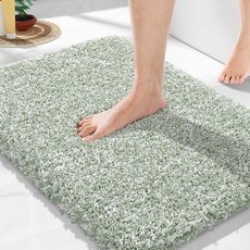 Yimobra 욕실 러그 미끄럼 방지 세탁 가능 울트라 소프트 및 수분 흡수 매트 외부의 플러시 푹신한 샤워 바닥/싱크대용 극세사 두꺼운 61x43.2cm(24x17인치), 라이트 그린과 화이트