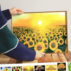 루체트리 액자 보석 해바라기 그림 인테리어 금전수 과일 사과 액자, 큐빅 액자 40x30, (해바라기 다발)