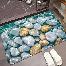 鵝卵石浴室地墊吸水耐髒易打理衛生間門口速幹防滑腳墊清爽鵝卵石0440*60【科技布 橡膠底】, 1個, 清爽鵝卵石04