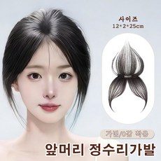 지비킹 여자 앞머리 정수리가발 여성 인모 수제가발 일자형 통기망, 1개, 자연블랙