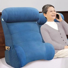 등받이 쿠션 침대 목받침 허리 시니어 어르신 등받이쿠션 엠보싱 서포트 삼각 대형, K-스퀘어 소프트백 레이크 블루