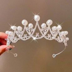 셀프 웨딩 헤어밴드 공주 어린이 티아라 왕관 머리띠, 1개, 크라운큐빅
