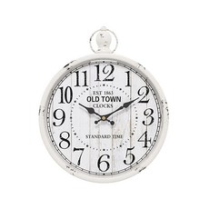 Menterry 레트로 라운드 벽시계. 화이트 빈티지 앤티크 스타일. 농가 욕실 주방 침실 사무실을 위한 배터리 작동 무소음 벽시계 (높이 30cm x 너비 23.6cm