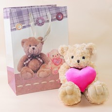 小熊家族 典藏45公分愛心泰迪熊 附小熊手提袋 可繡字 免費代寫卡片 情人節 生日禮物, 1個, 不須繡字