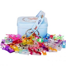 양철 상자가 포함된 100개의 재봉 패브릭 클립 퀼팅 용품 제작 도구 액세서리 종이 작업 정렬된 색상 소형 중간 플라스틱 80개 으로 구성된 CampTek 팩, 80 Samll + 20 Middle Clips wit