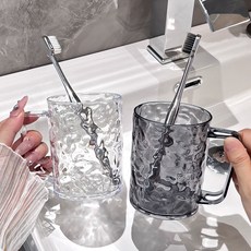 水波紋帶耳漱口杯 簡約輕奢牙刷杯, 1個, 水波紋漱口杯,透灰