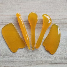 마사지 안면 롤러 지압봉 미용봉 스틱 통용 밀랍 안마 목부위 전신발경락(1) 레진 눈 소뿔, 라이트 옐로우 5점 세트