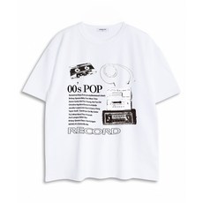 [언더오프] 오버핏 크루넥 나인티스팝 로고 반팔 티셔츠 화이트