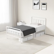 KURUA 빈티지 철제 침대 프레임 간편 조립 견고함, 흰색