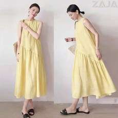 ZAJA 여성 여름 루즈핏 롱 원피스 민소매 린넨 데일리 바캉스룩