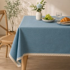 마에르 레이스 방수 식탁보 북유럽 테이블보 사각 식탁커버, 1개, 4인(120 x 170cm), 블루