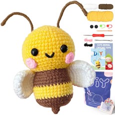 코바늘키트 뜨개실 코바늘재료 부케 키링인형 여름모자 손뜨개질 회사단체선물 블루 코바늘뜨기키트 깃털실 모헤어, 순수한 화이트, 1개