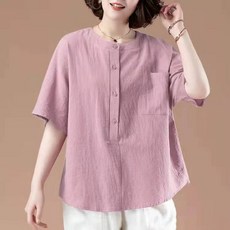 순면 반팔 티셔츠 여성 빅사이즈 여성복 여름 중년 엄마 헐렁한 배 가리기 셔츠 상의