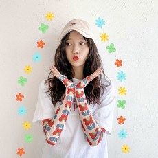 冰絲防曬袖套 漸變寬鬆 兩雙裝, 1個, 網紗款-紅花朵朵【1雙裝】