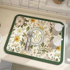 라온프리 플라워 규조토 식기 건조 주방 드라잉 매트, 03. 그린 데이지, 1개