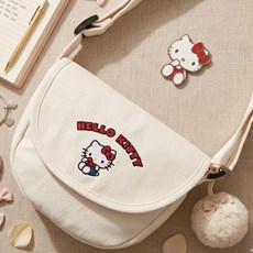 헬로키티 심플 크로스 자수 캔버스 메신저백 귀여운 미니 숄더백 데일리 보조가방