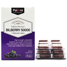 파이오라 뉴질랜드 빌베리 원어데이 50000mg 60캡슐 x4 루테인 베타카로틴함유, 4개, 60정