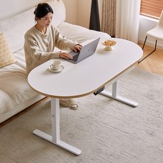 아우스 원목 FJ12 전동 모션 거실테이블 모션소파테이블 리프트테이블 높이조절 테이블 좌식 모션데스크 타원형, 화이트(FJ12)